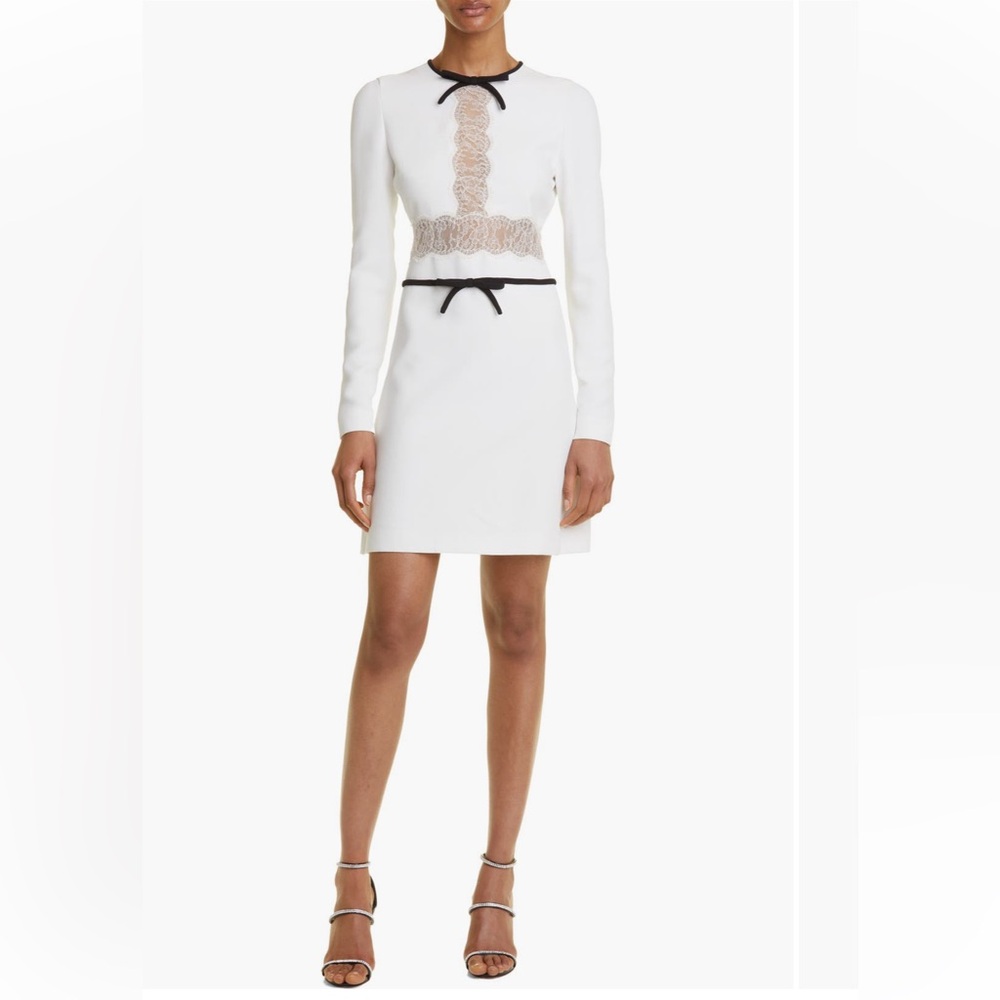 Giambattista Valli Lace Inset Bow Detail Long Sleeve Dress. US Size 6/42 IT. 🖤